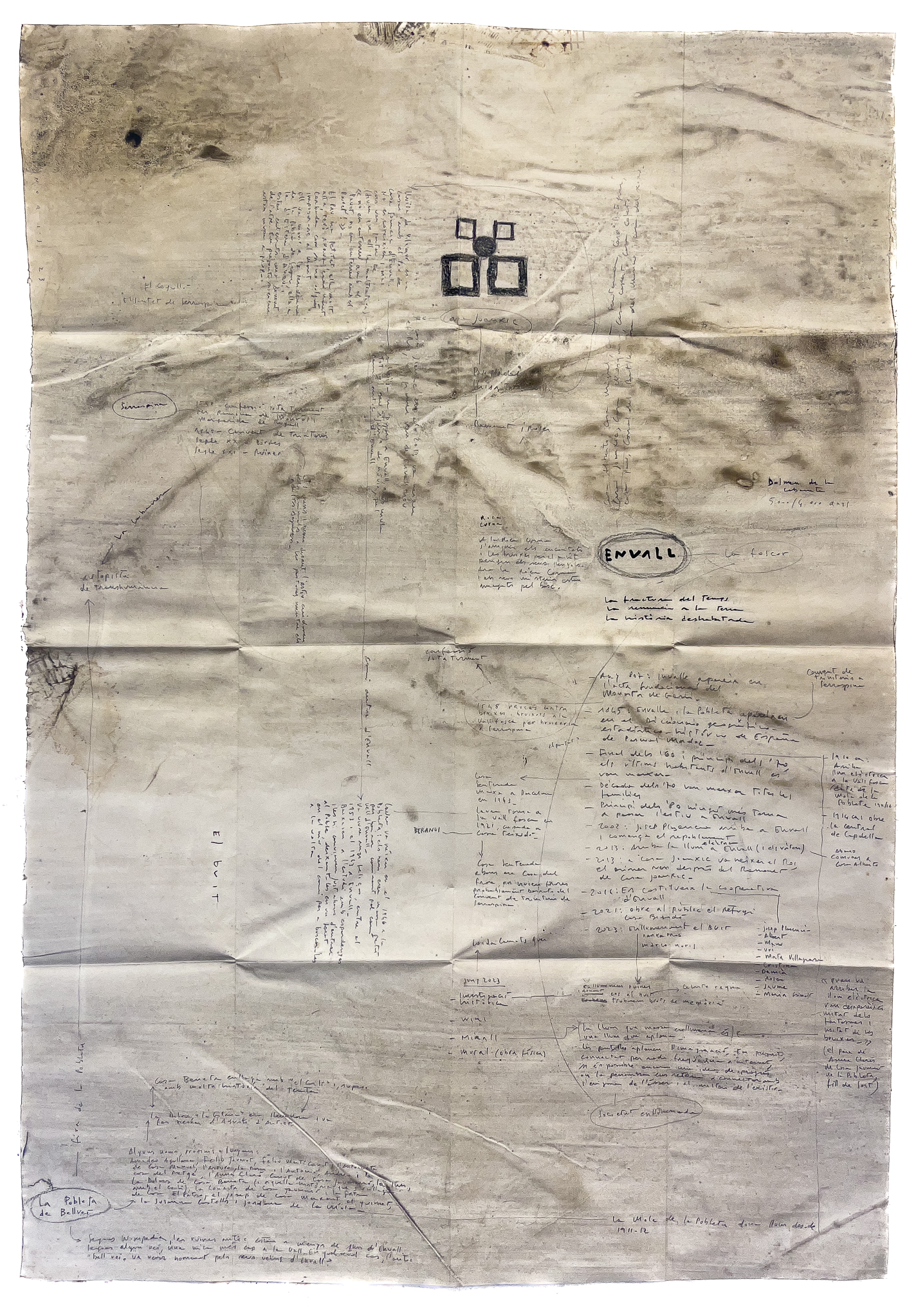 Cuadernos de Envall (2023), técnica mixta sobre papel, 150 × 100 cm Cuadernos de Envall (2023)