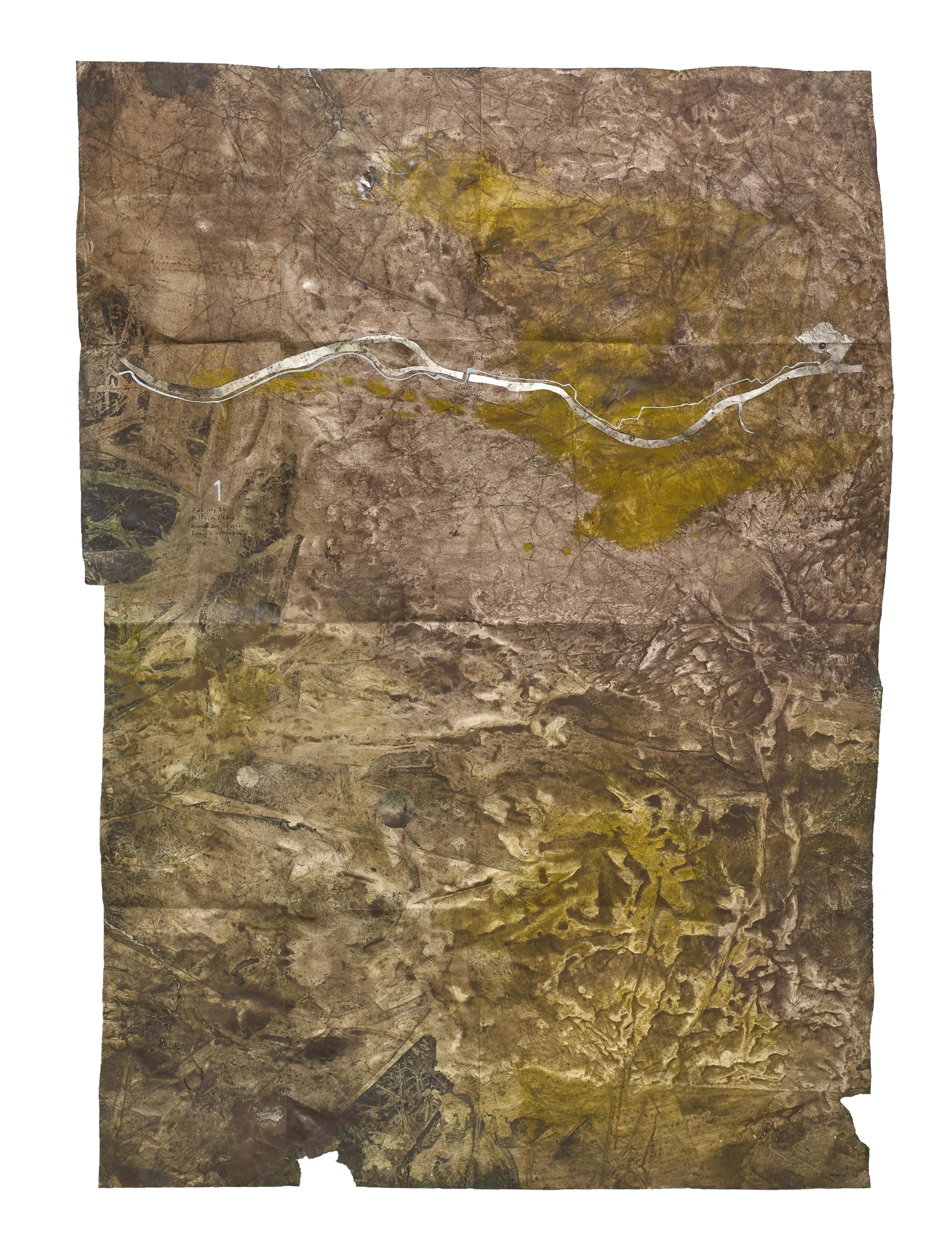 Mapa Sequere 01, técnica mixta y collage sobre papel, 150 × 100 cm