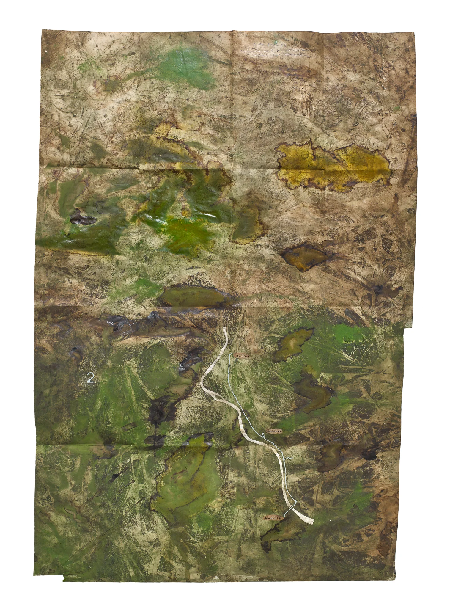 Mapa Sequere 02, técnica mixta y collage sobre papel, 150 × 100 cm