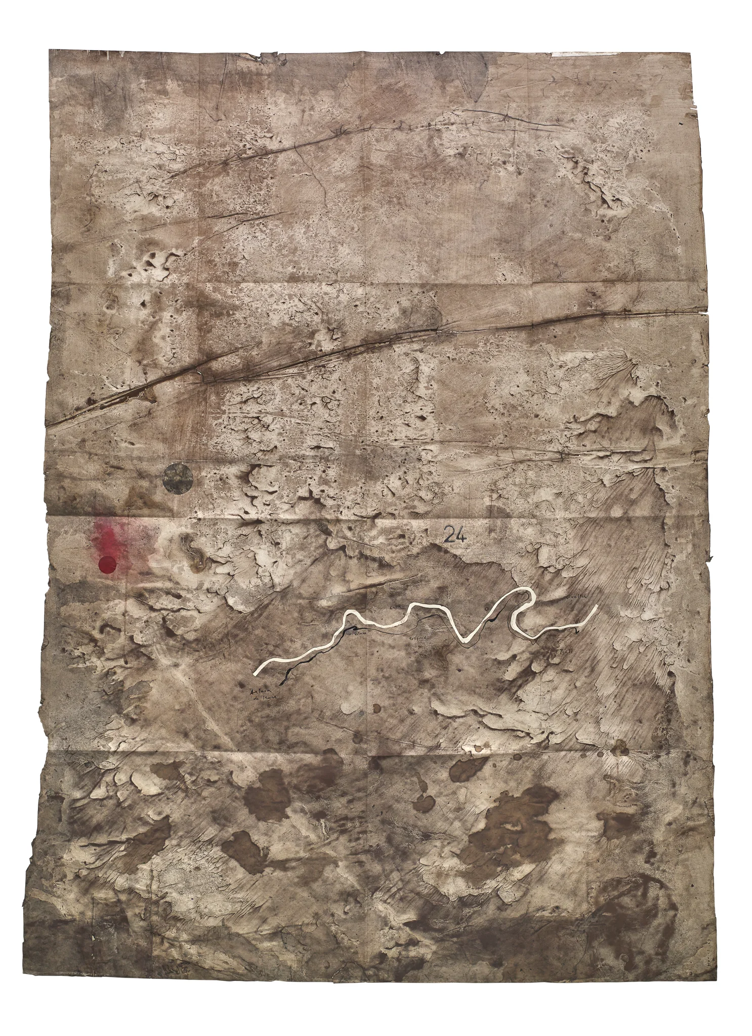 Mapa Sequere 19, técnica mixta y collage sobre papel, 150 × 100 cm