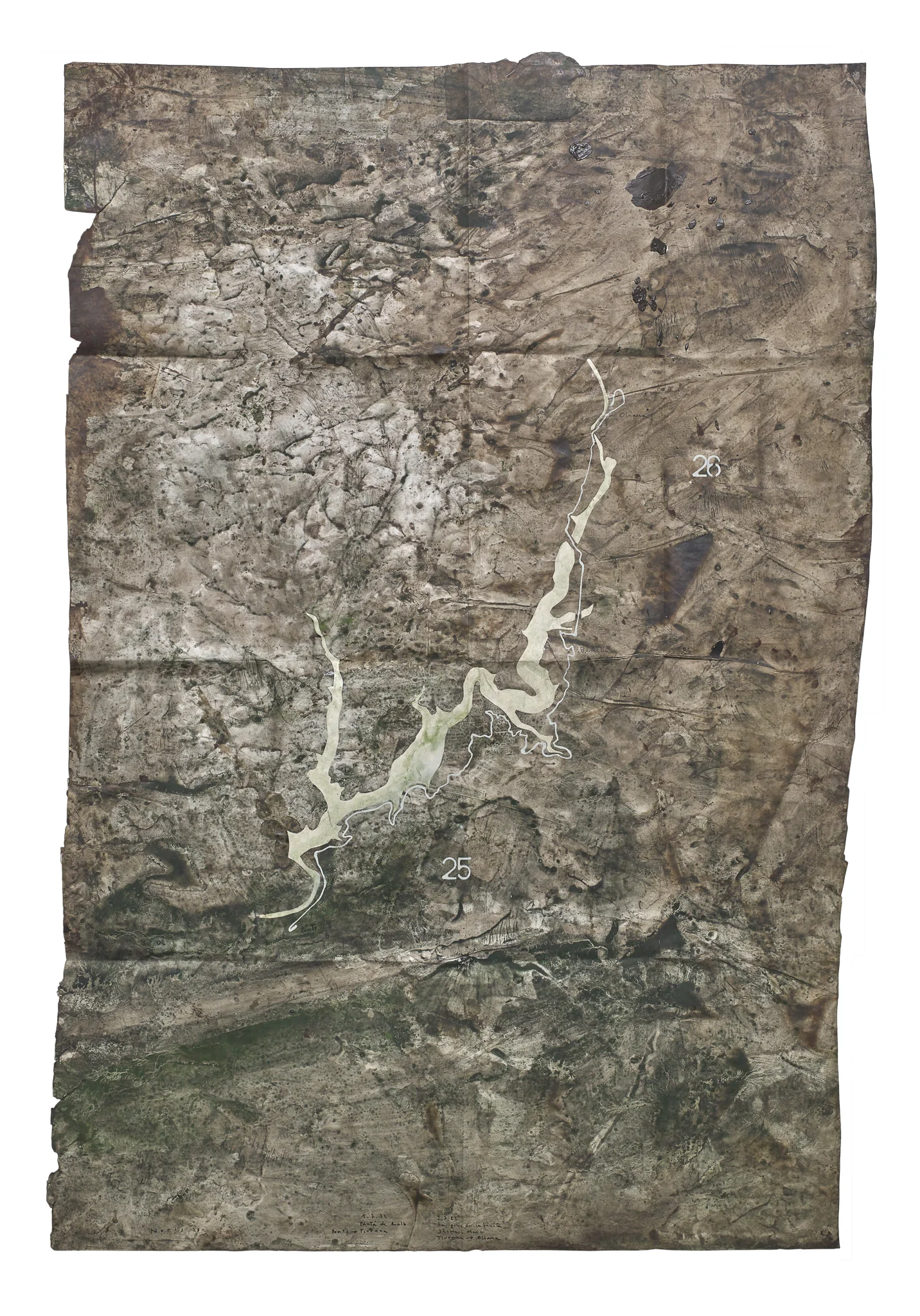 Mapa Sequere 20, técnica mixta y collage sobre papel, 150 × 100 cm